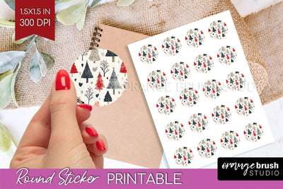 Christmas Tree Round Sticker - Printable Sticker Sheet Sublimation OrangeBrushStudio 