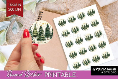 Christmas Tree Round Sticker - Printable Sticker Sheet Sublimation OrangeBrushStudio 