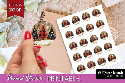 Christmas Tree Round Sticker - Printable Sticker Sheet Sublimation OrangeBrushStudio 