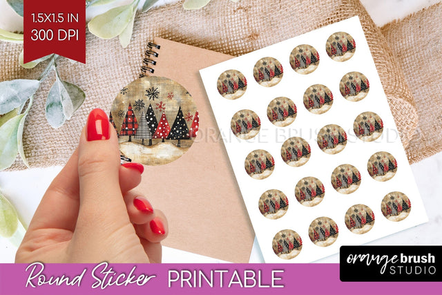 Christmas Tree Round Sticker - Printable Sticker Sheet Sublimation OrangeBrushStudio 
