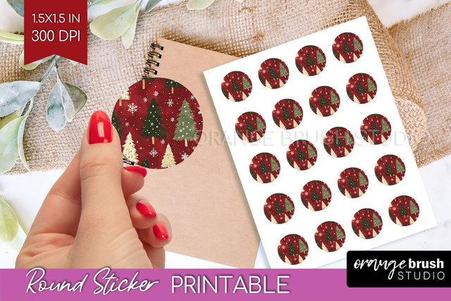 Christmas Tree Round Sticker - Printable Sticker Sheet Sublimation OrangeBrushStudio 
