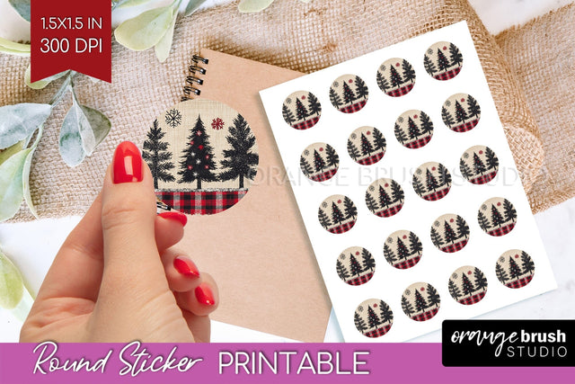 Christmas Tree Round Sticker - Printable Sticker Sheet Sublimation OrangeBrushStudio 