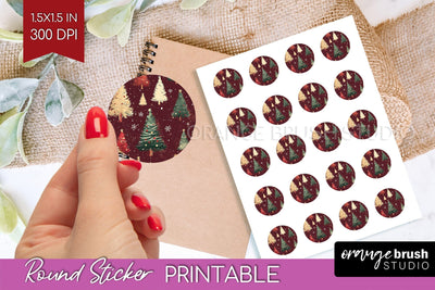 Christmas Tree Round Sticker - Printable Sticker Sheet Sublimation OrangeBrushStudio 