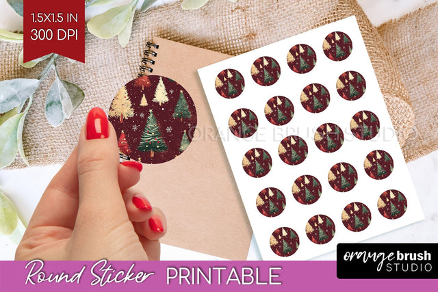 Christmas Tree Round Sticker - Printable Sticker Sheet Sublimation OrangeBrushStudio 