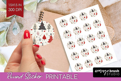 Christmas Tree Round Sticker - Printable Sticker Sheet Sublimation OrangeBrushStudio 