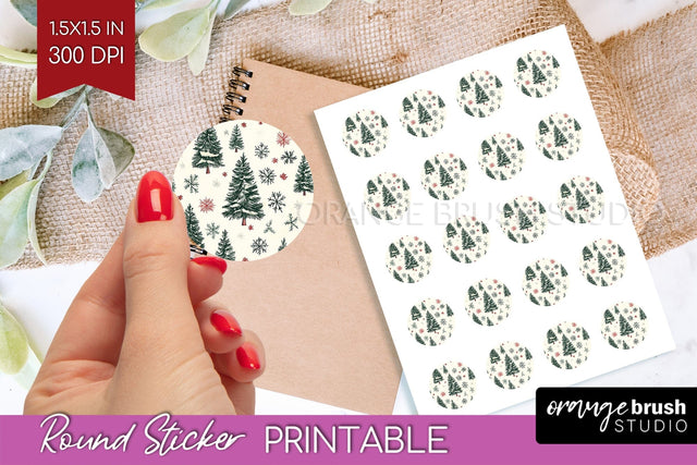 Christmas Tree Round Sticker - Printable Sticker Sheet Sublimation OrangeBrushStudio 