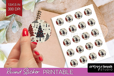 Christmas Tree Round Sticker - Printable Sticker Sheet Sublimation OrangeBrushStudio 