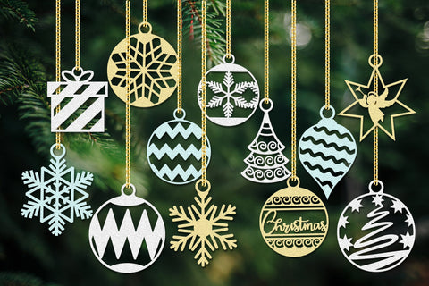 Christmas Tree Set Ornaments Template, Laser Cut Files SVG LaserCutano 