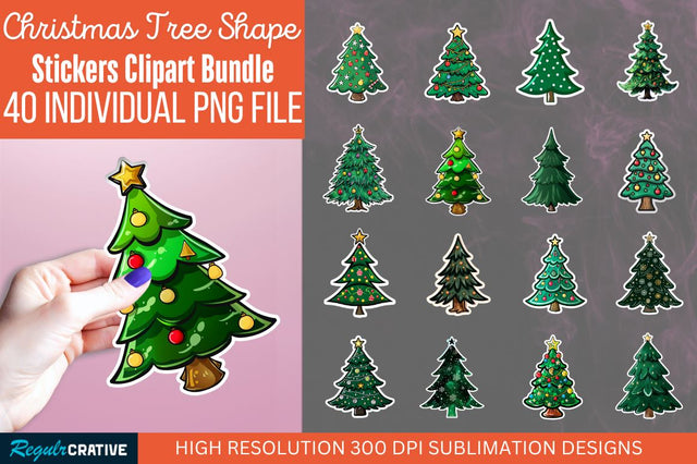 Christmas Tree Shape Sticker Clipart Bundle Sublimation Regulrcrative 