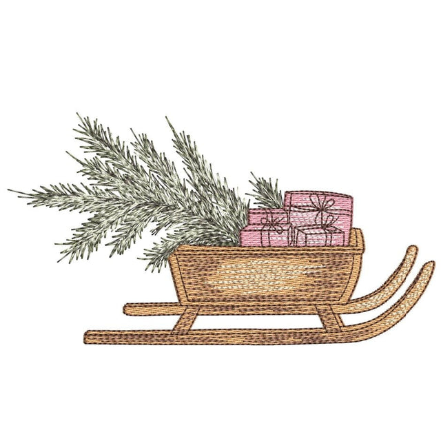 Christmas Tree Sled Gift Box Embroidery Design, 3 Sizes, Instant Download Embroidery/Applique DESIGNS Nino Nadaraia 