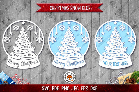 Christmas Tree Snow Globe, Christmas Ornament Paper Cut SVG 3D Paper Digital Craftyfox 
