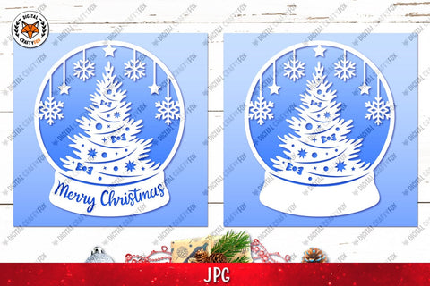 Christmas Tree Snow Globe, Christmas Ornament Paper Cut SVG 3D Paper Digital Craftyfox 