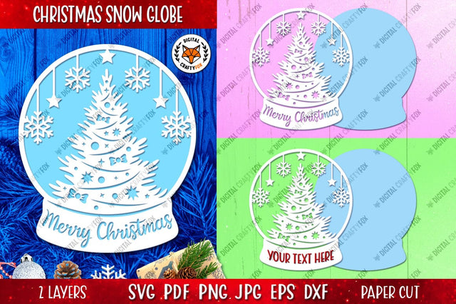 Christmas Tree Snow Globe, Christmas Ornament Paper Cut SVG 3D Paper Digital Craftyfox 