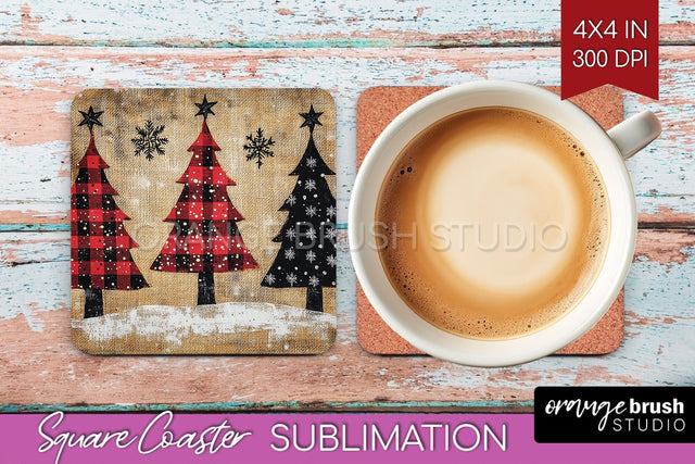 Christmas Tree Square Coaster PNG, Vintage Christmas Coaster Sublimation OrangeBrushStudio 