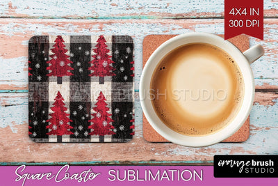 Christmas Tree Square Coaster PNG, Vintage Christmas Coaster Sublimation OrangeBrushStudio 