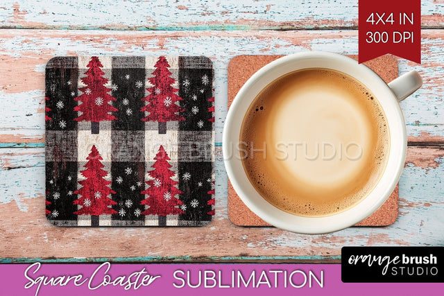 Christmas Tree Square Coaster PNG, Vintage Christmas Coaster Sublimation OrangeBrushStudio 