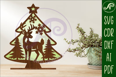 Christmas tree stand, laser cut file, deer christmas tree SVG APInspireddesigns 