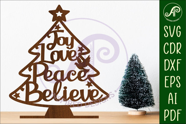 Christmas tree stand, laser cut file, Joy Love Peace Believe SVG APInspireddesigns 