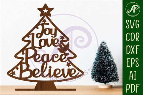 Christmas tree stand, laser cut file, Joy Love Peace Believe SVG APInspireddesigns 