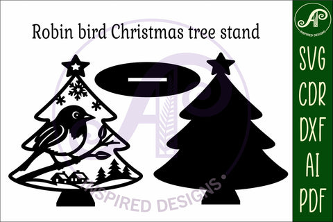 Christmas tree stand, laser cut file, Robin bird SVG APInspireddesigns 