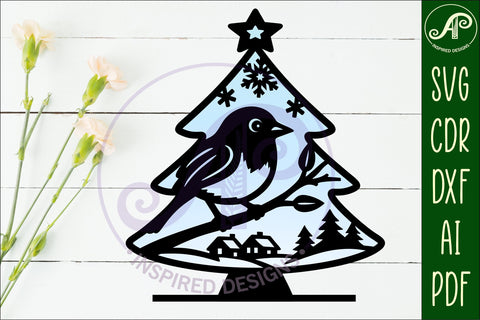 Christmas tree stand, laser cut file, Robin bird SVG APInspireddesigns 