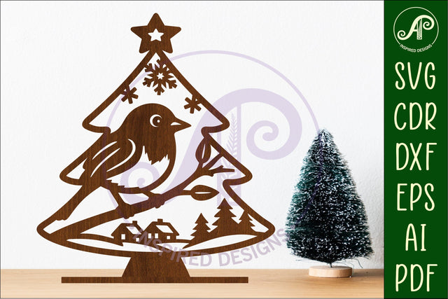 Christmas tree stand, laser cut file, Robin bird SVG APInspireddesigns 