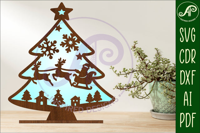 Christmas tree stand, laser cut file, Santa sleigh Christmas SVG APInspireddesigns 