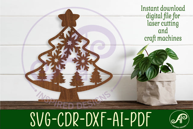 Christmas tree stand, laser cut file, snowflakes SVG APInspireddesigns 