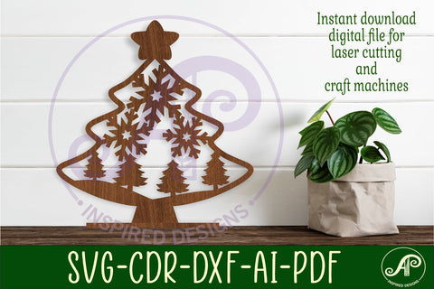 Christmas tree stand, laser cut file, snowflakes SVG APInspireddesigns 