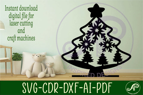 Christmas tree stand, laser cut file, snowflakes SVG APInspireddesigns 