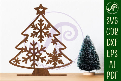 Christmas tree stand, laser cut file, snowflakes SVG APInspireddesigns 