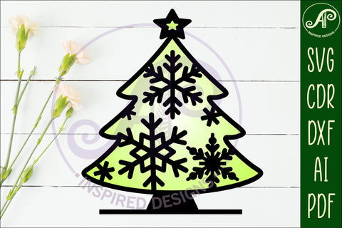 Christmas tree stand, laser cut file, snowflakes SVG APInspireddesigns 