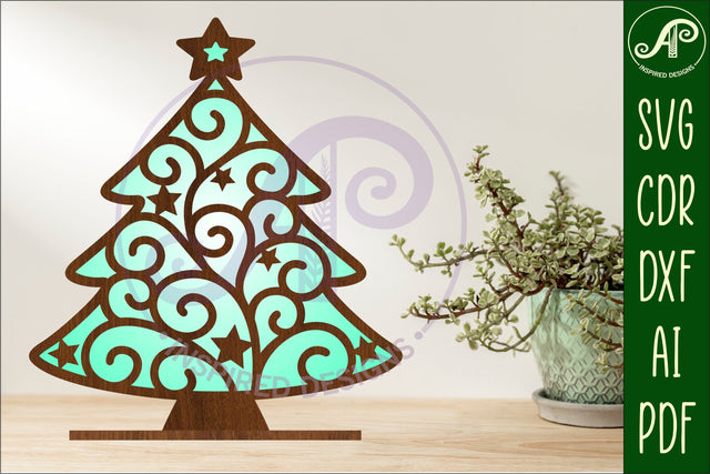 Christmas tree stand, laser cut file, Swirl Christmas tree SVG APInspireddesigns 