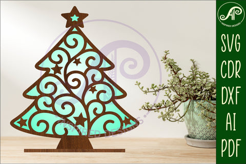 Christmas tree stand, laser cut file, Swirl Christmas tree SVG APInspireddesigns 