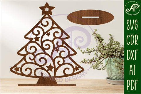 Christmas tree stand, laser cut file, Swirl Christmas tree SVG APInspireddesigns 