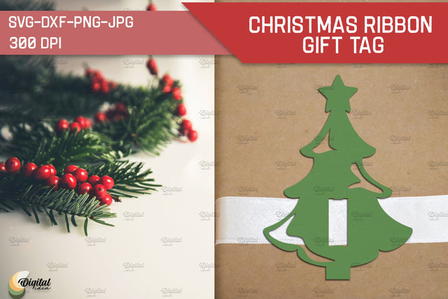 Christmas Tree SVG. Christmas Ribbon Gift Tag Paper Cut 3D Paper Evgenyia Guschina 