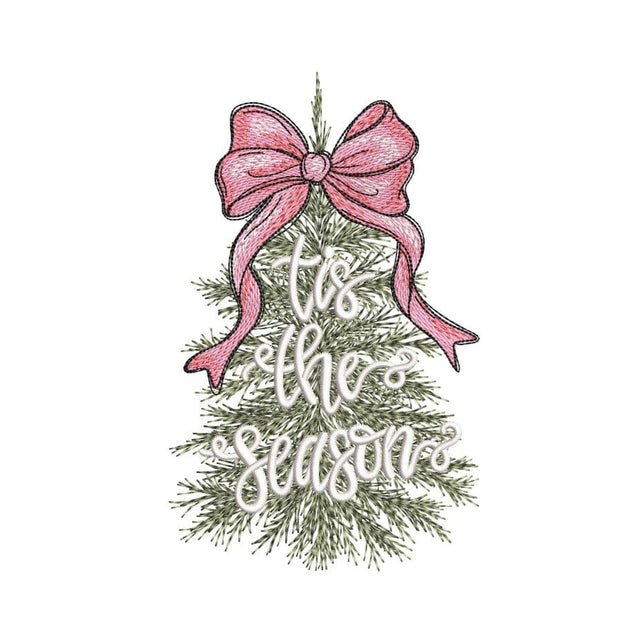 Christmas Tree Tis The Season Coquette Bow Embroidery Design, 3 sizes, Instant Download Embroidery/Applique DESIGNS Nino Nadaraia 