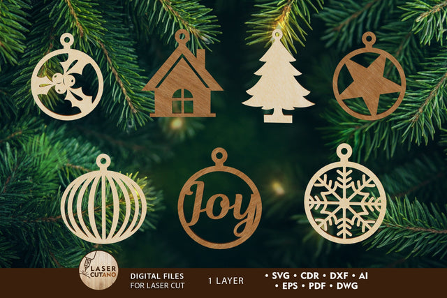 Christmas Tree Toy Set Decorative Ornaments SVG LaserCutano 