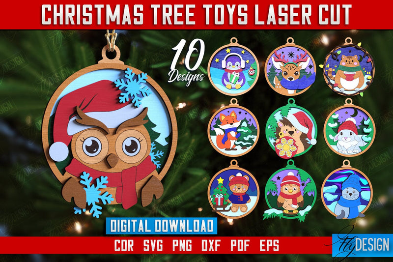 Christmas Tree Toys Bundle | Holiday Decorations | New Year | Animal Shape | CNC Files SVG Fly Design 