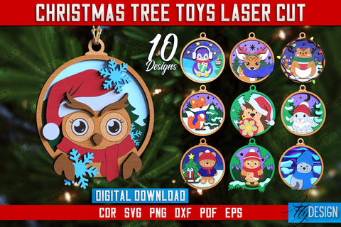 Christmas Tree Toys Bundle | Holiday Decorations | New Year | Animal Shape | CNC Files SVG Fly Design 