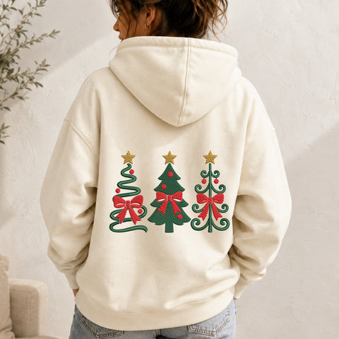Christmas Tree Trio Embroidery Design – Bow Christmas Tree Machine Embroidery File, Coquette Holiday Xmas Tree Design Embroidery/Applique DESIGNS PatternFeed8 
