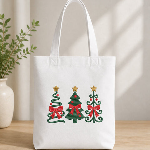 Christmas Tree Trio Embroidery Design – Bow Christmas Tree Machine Embroidery File, Coquette Holiday Xmas Tree Design Embroidery/Applique DESIGNS PatternFeed8 