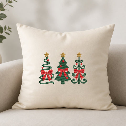 Christmas Tree Trio Embroidery Design – Bow Christmas Tree Machine Embroidery File, Coquette Holiday Xmas Tree Design Embroidery/Applique DESIGNS PatternFeed8 