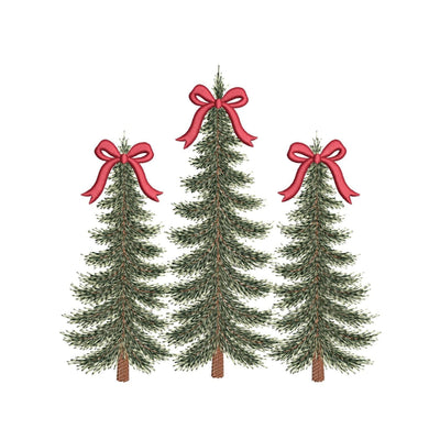 Christmas Tree Trio with Red Bow Machine Embroidery Design for 8x8 9.5x14 Digital File Embroidery/Applique DESIGNS Nino Nadaraia 