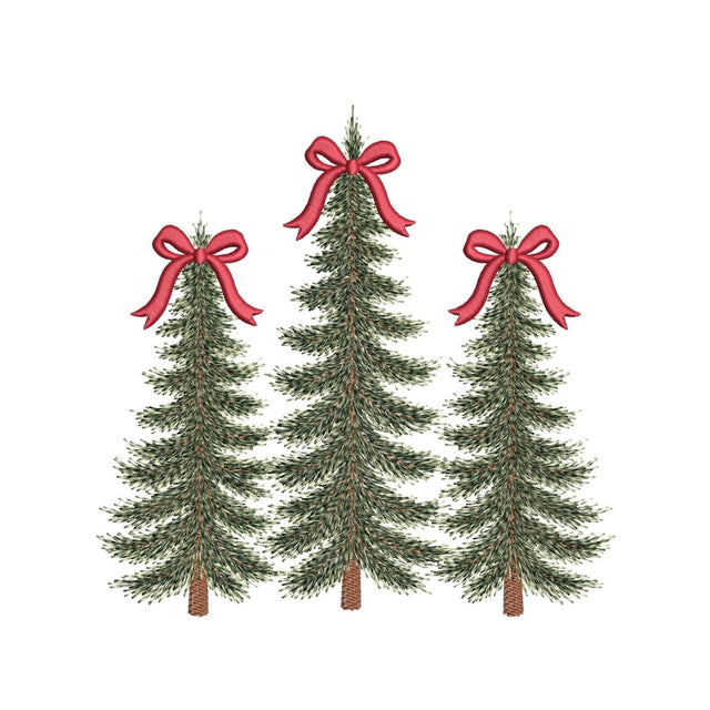 Christmas Tree Trio with Red Bow Machine Embroidery Design for 8x8 9.5x14 Digital File Embroidery/Applique DESIGNS Nino Nadaraia 