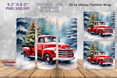 Christmas Tree Truck Tumbler Wrap 20 oz | 20 oz Skinny Tumbler Wrap Sublimation Christmas Design Sublimation Sublimatiz Designs 