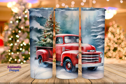 Christmas Tree Truck Tumbler Wrap 20 oz | 20 oz Skinny Tumbler Wrap Sublimation Christmas Design Sublimation Sublimatiz Designs 