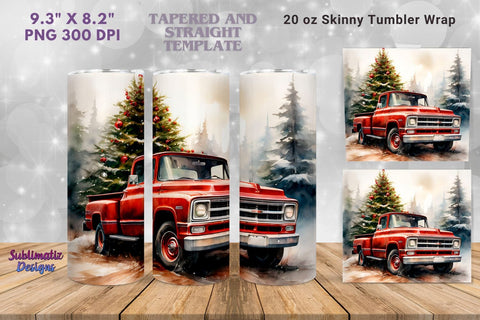 Christmas Tree & Truck Tumbler Wrap | 20 oz Skinny Tumbler Wrap Sublimation Christmas Design Sublimation Sublimatiz Designs 