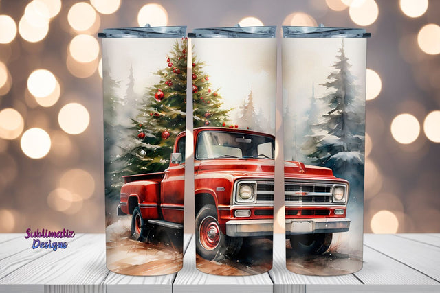 Christmas Tree & Truck Tumbler Wrap | 20 oz Skinny Tumbler Wrap Sublimation Christmas Design Sublimation Sublimatiz Designs 