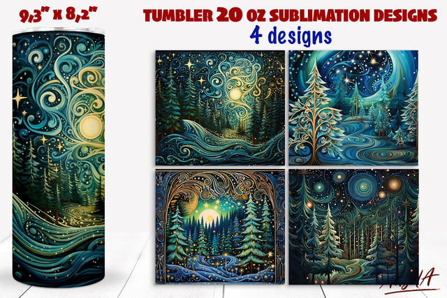 Christmas tree tumbler wrap sublimation, magic winter scene Sublimation Angelina Semenova 